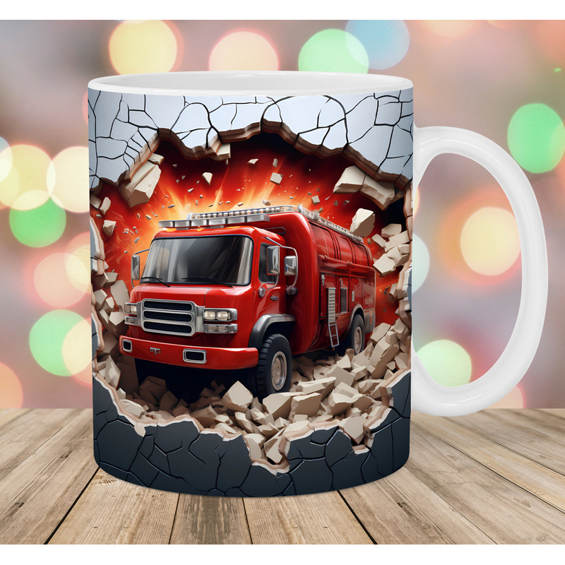 3D Fire Engine Hole In A Wall Mug Wrap, 11oz & 15oz Mug Template, Mug Sublimation Design, Mug Wrap Template, Instant Digital Download PNG.jpg