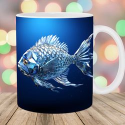 3d fish mug wrap  11oz and 15oz mug template  mug sublimation design  blue mug wrap template