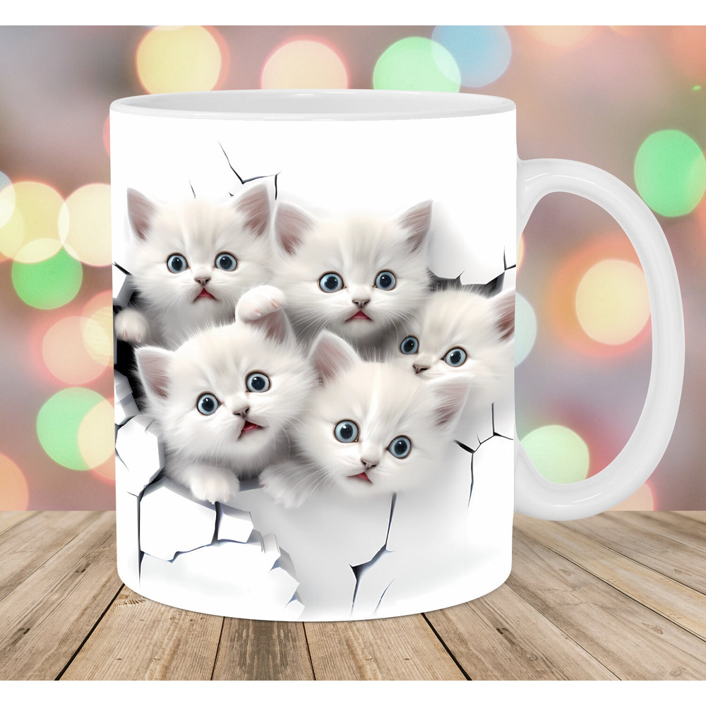 3D Five Kittens Hole In A Wall Mug Wrap, 11oz And 15oz Mug Template, Mug Sublimation Design, Mug Wrap Template, Instant Digital Download PNG.jpg