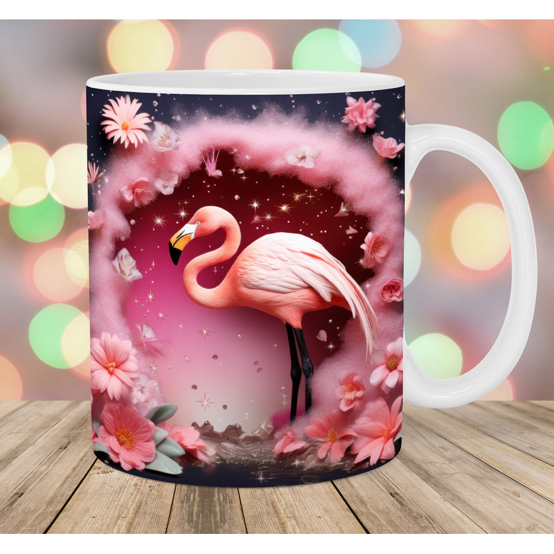 3D Flamingo Hole In A Wall Mug Wrap, 11oz & 15oz Mug Template, Mug Sublimation Design, Pink Mug Wrap Template, Instant Digital Download PNG.jpg