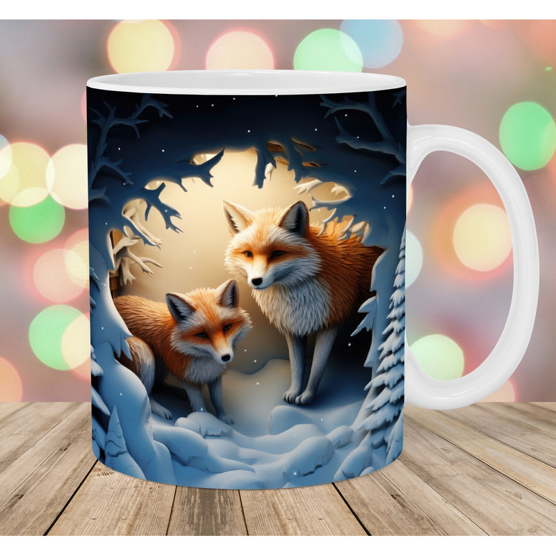 3D Fox Hole In A Wall Mug Wrap, 11oz & 15oz Mug Template, Mug Sublimation Design, Snow Mug Wrap Template, Instant Digital Download PNG.jpg