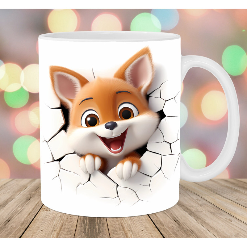 3D Fox Mug Wrap, 11oz And 15oz Mug Template, Hole In A Wall Mug Sublimation Design, Mug Wrap Template, Instant Digital Download PNG.jpg