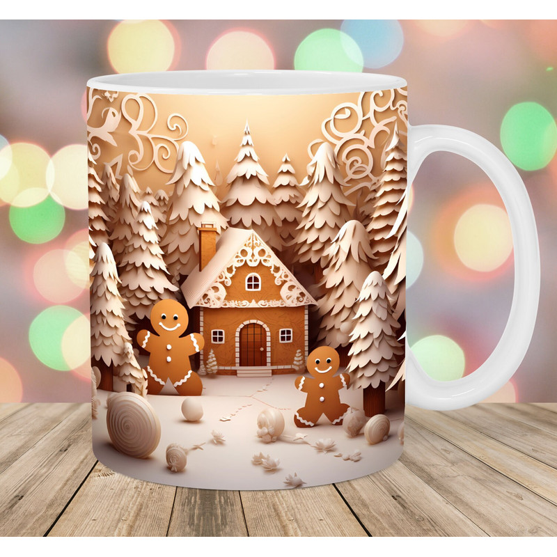 3D Gingerbread Man House Mug Wrap, 11oz & 15oz Mug Template, Mug Sublimation Design, Christmas Mug Template, Instant Digital Download PNG.jpg