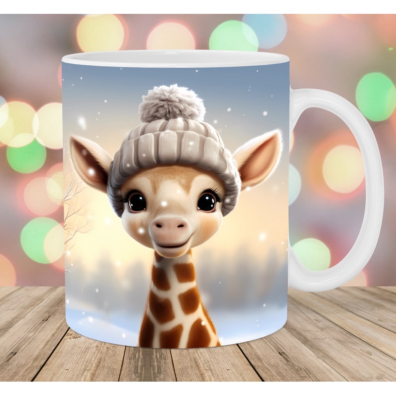 3D Giraffe Christmas Mug Wrap, 11oz And 15oz Mug Template, Mug Sublimation Design, Mug Wrap Template, Instant Digital Download PNG.jpg