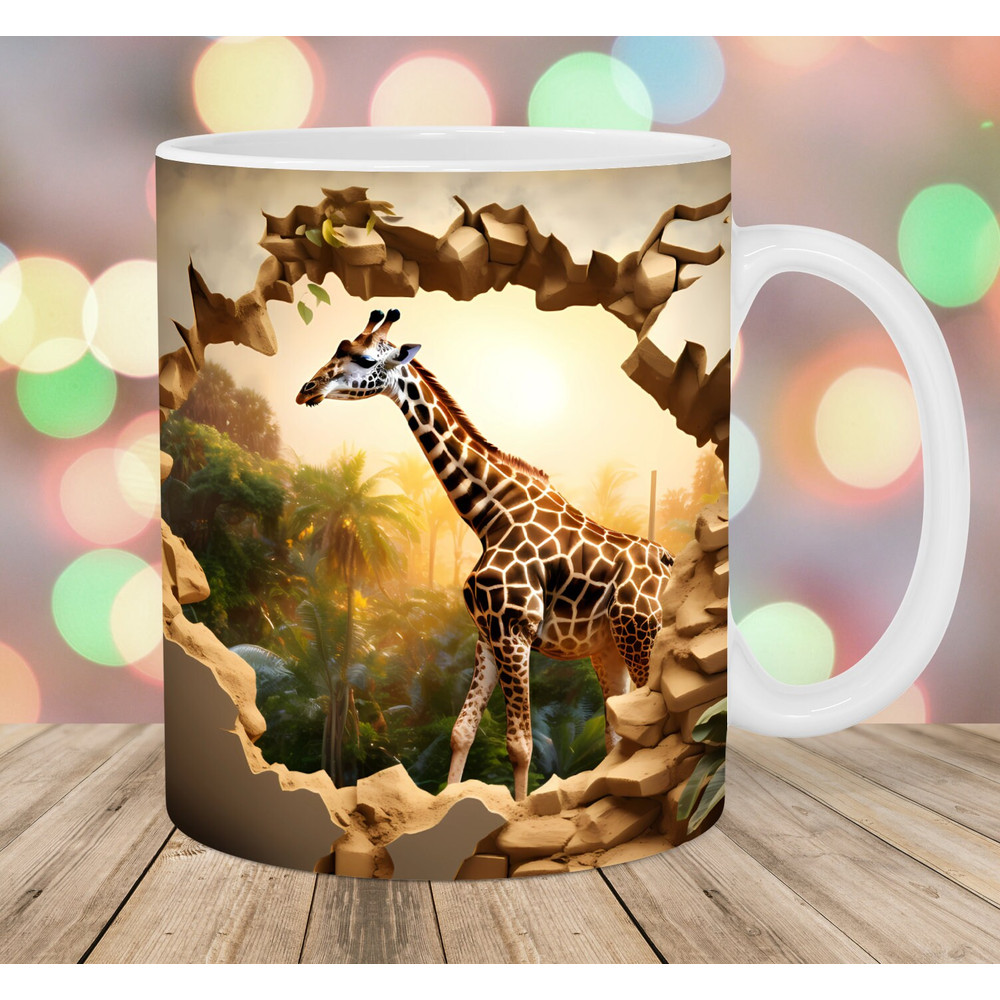 3D Giraffe Hole In A Wall Mug Wrap, 11oz And 15oz Mug Template, Mug Sublimation Design, Mug Wrap Template, Instant Digital Download PNG.jpg