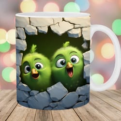 3d green chicks hole in a wall mug wrap 11oz & 15oz mug template mug sublimation design mug wrap template