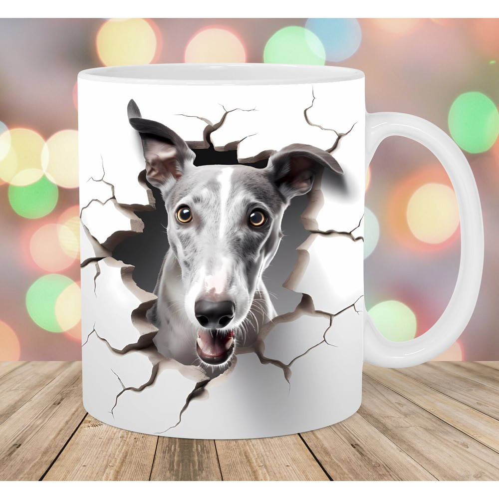 3D Greyhound Hole In A Wall Mug Wrap, 11oz & 15oz Mug Template, Mug Sublimation Design, Dog Mug Wrap Template, Instant Digital Download PNG.jpg
