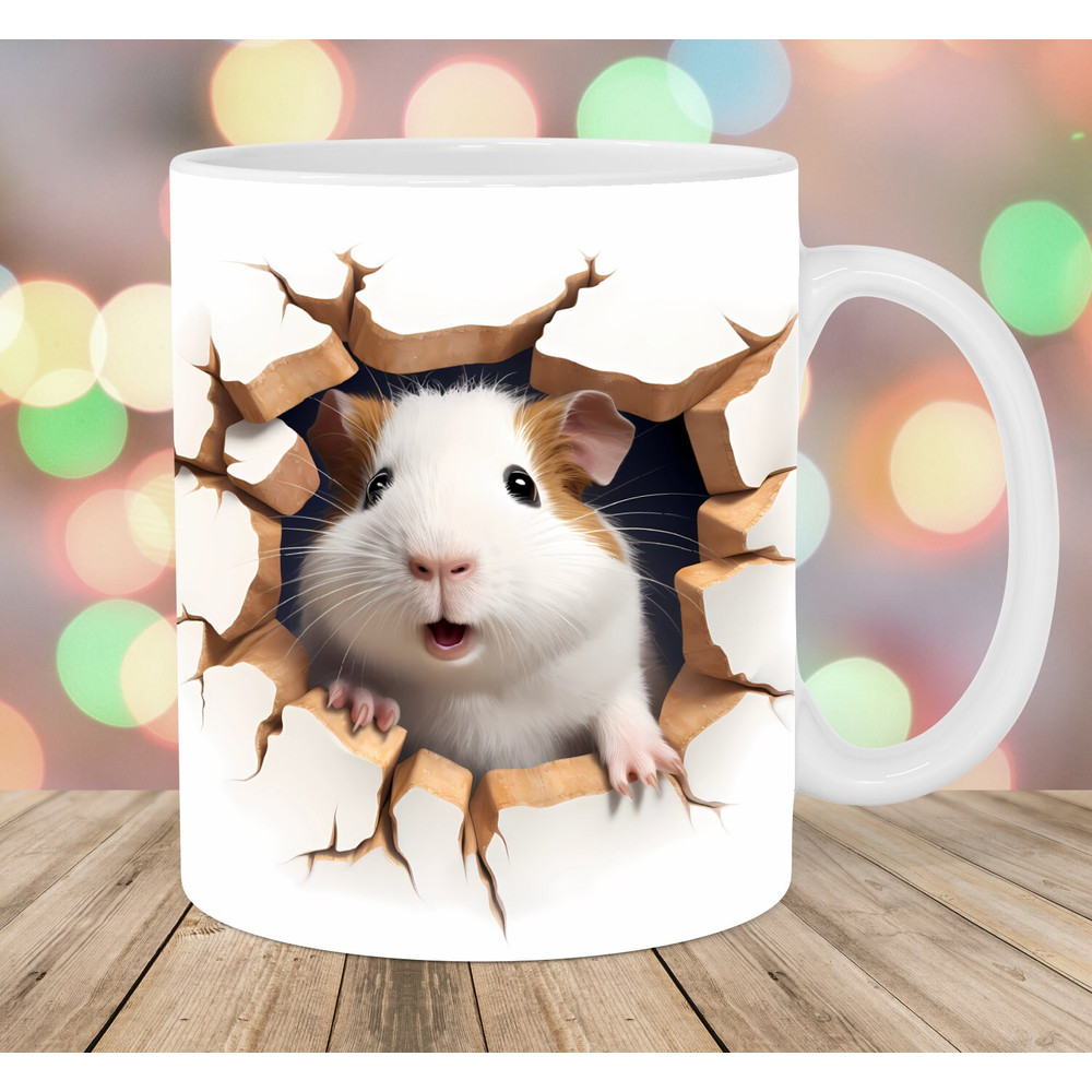 3D Guinea Pig Hole In A Wall Mug Wrap, 11oz And 15oz Mug Template, Mug Sublimation Design, Mug Wrap Template, Instant Digital Download PNG.jpg