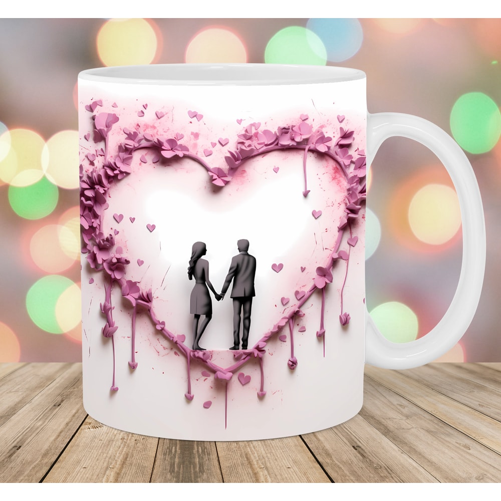 3D Heart Mug Wrap, 11oz And 15oz Mug Template, Mug Sublimation Design, Love Couple Mug Wrap Template, Instant Digital Download PNG.jpg