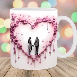 3d heart mug wrap  11oz and 15oz mug template  mug sublimation design  love couple mug wrap template