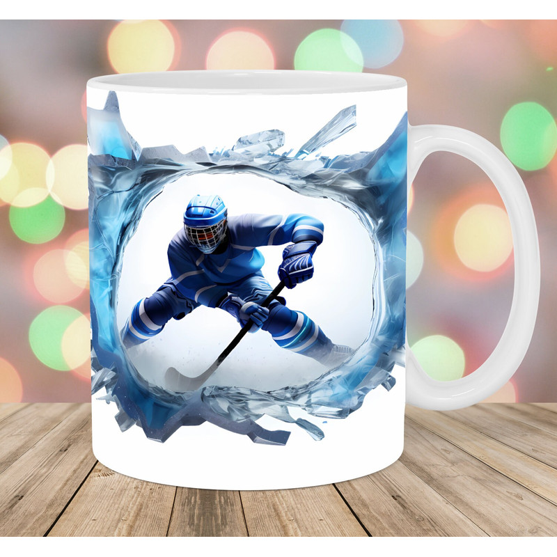 3D Hockey Hole In A Wall Mug Wrap, 11oz And 15oz Mug Template, Mug Sublimation Design, Ice Mug Wrap Template, Instant Digital Download PNG.jpg