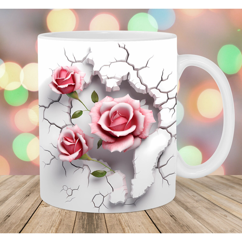 3D Hole In A Wall Roses Mug Wrap, 11oz & 15oz Mug Template, Mug Sublimation Design, Mug Wrap Template, Instant Digital Download PNG.jpg