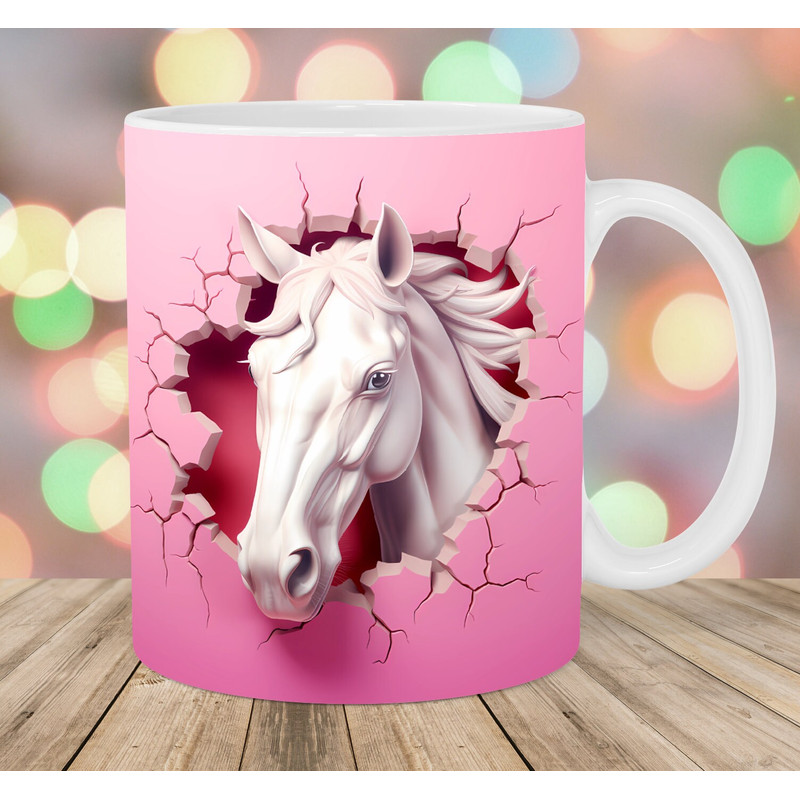 3D Horse Hole In A Pink Wall Mug Wrap, 11oz And 15oz Mug Template, Mug Sublimation Design, Mug Wrap Template, Instant Digital Download PNG.jpg