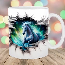 3d horse hole in a wall mug wrap 11oz & 15oz mug template mug sublimation design northern lights mug wrap