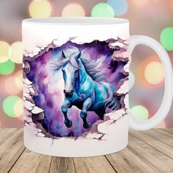 3d horse hole in a wall mug wrap 11oz & 15oz mug template mug sublimation design purple mug wrap template