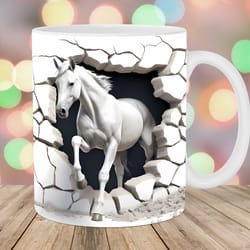 3d horse hole in a wall mug wrap 11oz and 15oz mug template mug sublimation design mug wrap template