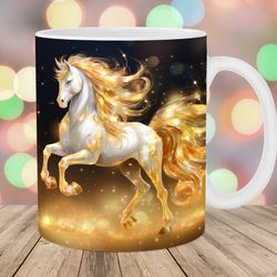 3d horse mug wrap  11oz and 15oz mug template  mug sublimation design  gold glitter mug wrap template