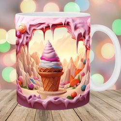 3d ice-cream mug wrap 11oz and 15oz mug template mug sublimation design hole in a wall mug wrap template
