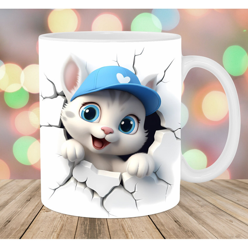 3D Kitten Hole In A Wall Mug Wrap, 11oz & 15oz Mug Template, Cartoon Mug Sublimation Design, Mug Wrap Template, Instant Digital Download PNG.jpg