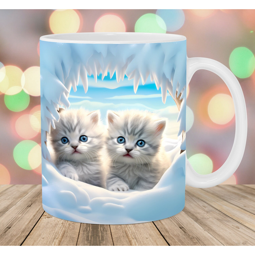 3D Kittens Mug Wrap, 11oz & 15oz Mug Template, Hole In A Wall Mug Sublimation Design, Snow Mug Wrap Template, Instant Digital Download PNG.jpg