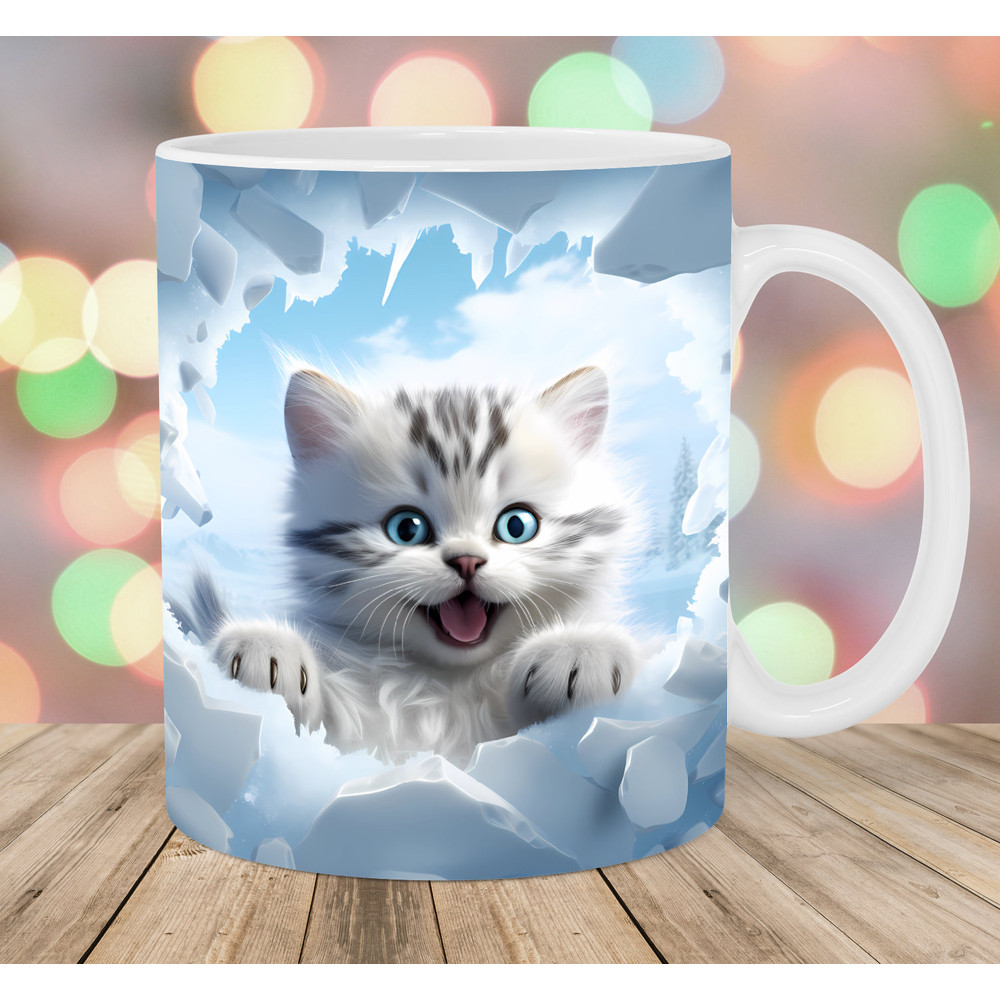 3D Kitten Mug Wrap, 11oz And 15oz Mug Template, Hole In A Wall Mug Sublimation Design, Winter Mug Template, Instant Digital Download PNG.jpg
