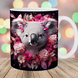 3d koala mug wrap 11oz and 15oz mug template mug sublimation design pink flowers mug wrap template