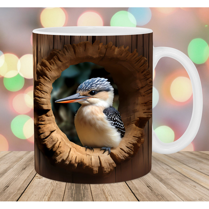 3D Kookaburra Hole In A Wall Mug Wrap, 11oz & 15oz Mug Template, Mug Sublimation Design, Mug Wrap Template, Instant Digital Download PNG.jpg