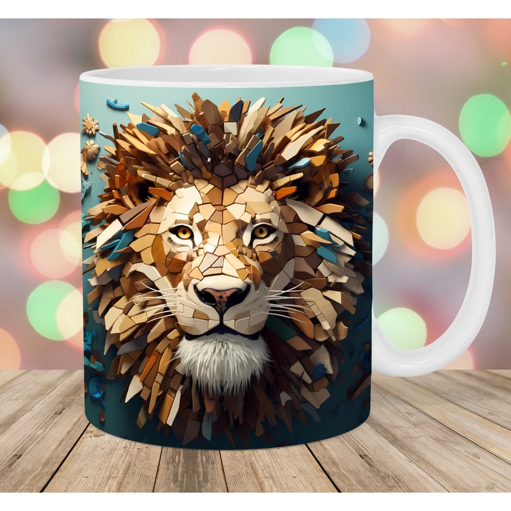 3D Lion Mug Wrap, 11oz And 15oz Mug Template, Mug Sublimation Design, Mug Wrap Template, Instant Digital Download PNG.jpg