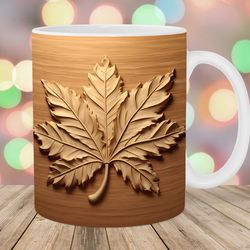 3d maple leaf mug wrap  11oz & 15oz mug template  mug sublimation design  wooden mug wrap template