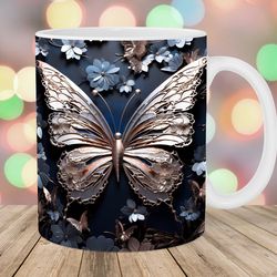 3d metal butterfly flowers mug wrap 11oz and 15oz mug template mug sublimation design mug wrap template
