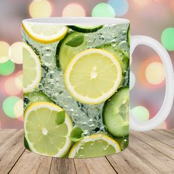3d mojito cocktail mug wrap  11oz and 15oz mug template  mug sublimation design  mug wrap template