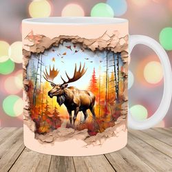 3d moose mug wrap 11oz & 15oz mug template hole in a wall mug sublimation design autumn mug wrap template