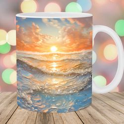 3d ocean landscape mug wrap  11oz and 15oz mug template  mug sublimation design  mug wrap template