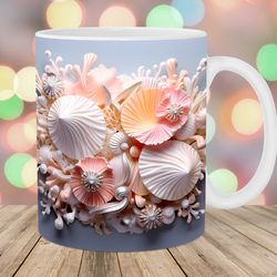 3d ocean seashells mug wrap  11oz and 15oz mug template  mug sublimation design  mug wrap template