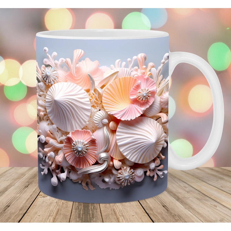 3D Ocean Seashells Mug Wrap, 11oz And 15oz Mug Template, Mug Sublimation Design, Mug Wrap Template, Instant Digital Download PNG.jpg