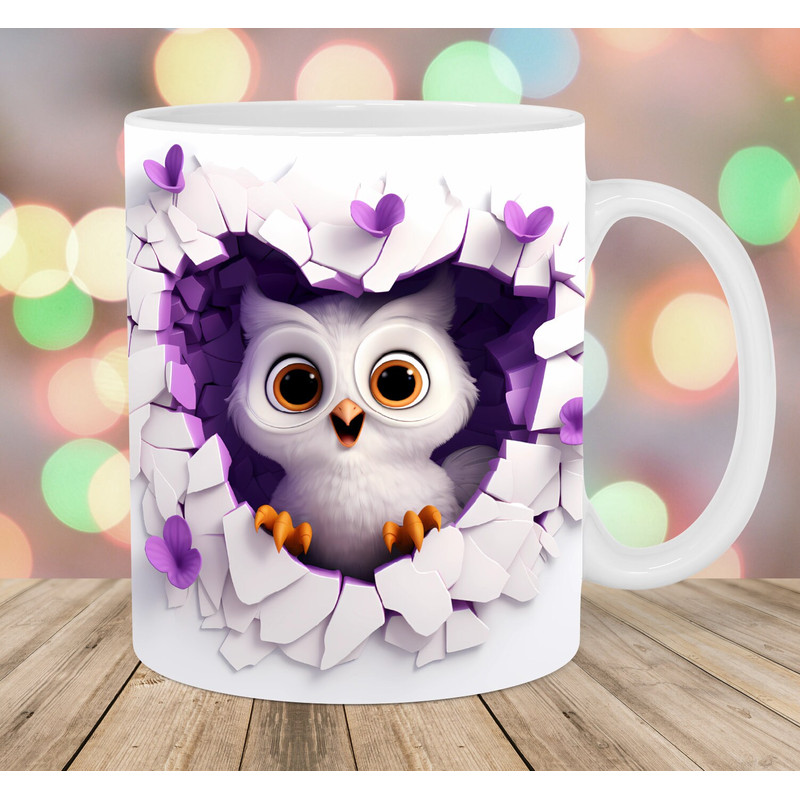 3D Owl Hole In A Wall Mug Wrap, 11oz & 15oz Mug Template, Mug Sublimation Design, Heart Mug Wrap Template, Instant Digital Download PNG.jpg