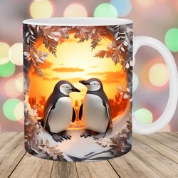 3D Penguin Mug Wrap  11oz & 15oz Mug Template  Sunset Mug Sublimation Design  Hole In A Wall Mug Wrap Template