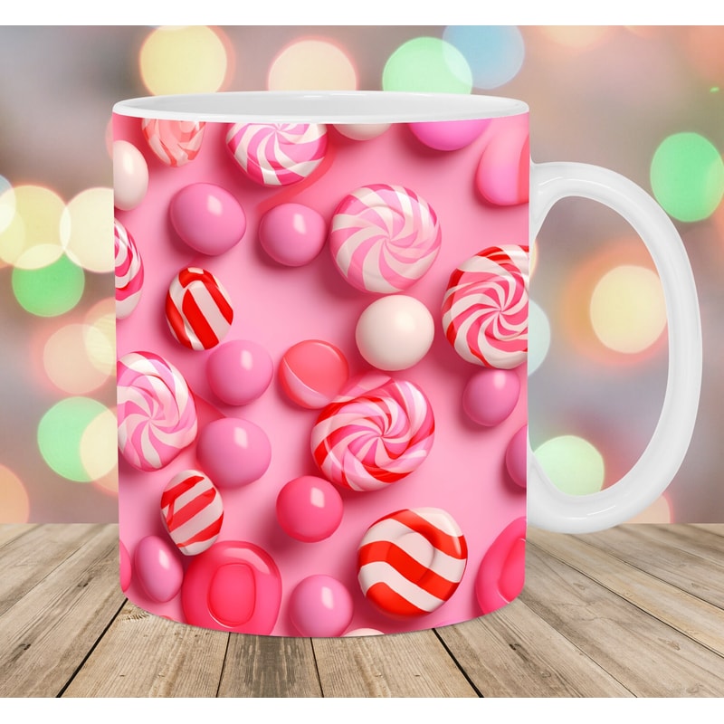 3D Pink Candy Mug Wrap, 11oz & 15oz Mug Template, Christmas Mug Sublimation Design, Mug Wrap Template, Instant Digital Download PNG.jpg