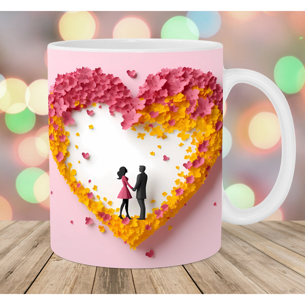 3D Pink Yellow Heart Mug Wrap, 11oz & 15oz Mug Template, Mug Sublimation Design, Love Couple Mug Wrap Template, Instant Digital Download PNG.jpg
