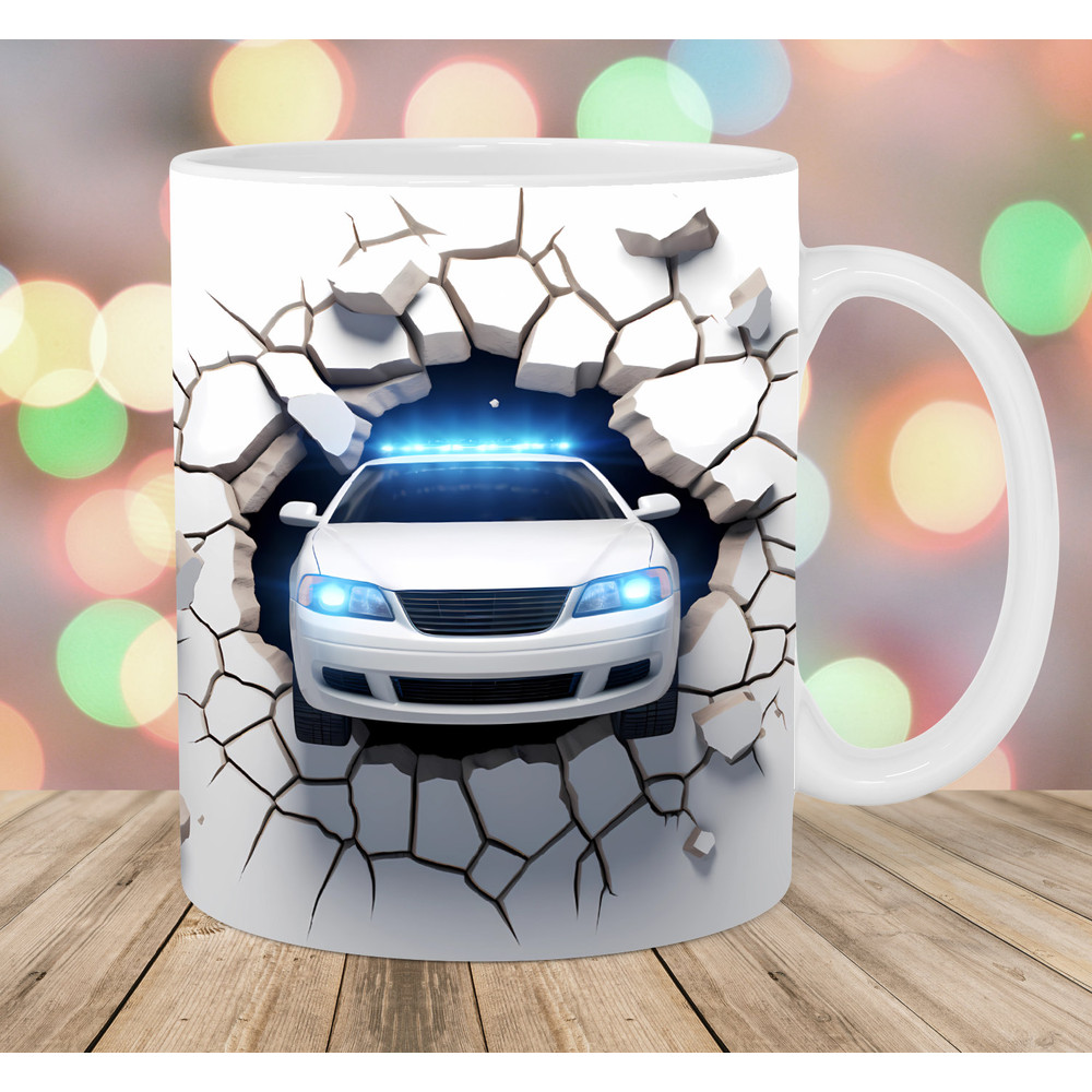3D Police Car Hole In A Wall Mug Wrap, 11oz & 15oz Mug Template, Mug Sublimation Design, Mug Wrap Template, Instant Digital Download PNG.jpg