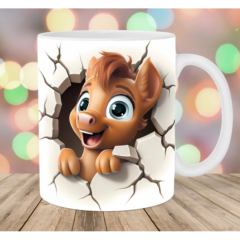 3D Pony Hole In A Wall Mug Wrap, 11oz And 15oz Mug Template, Mug Sublimation Design, Mug Wrap Template, Instant Digital Download PNG.jpg