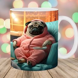 3d pug in pajamas mug wrap 11oz and 15oz mug template mug sublimation design dog mug wrap template