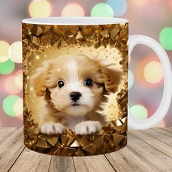 3d puppy hole in a wall mug wrap 11oz & 15oz mug template sublimation design gold glitter mug template
