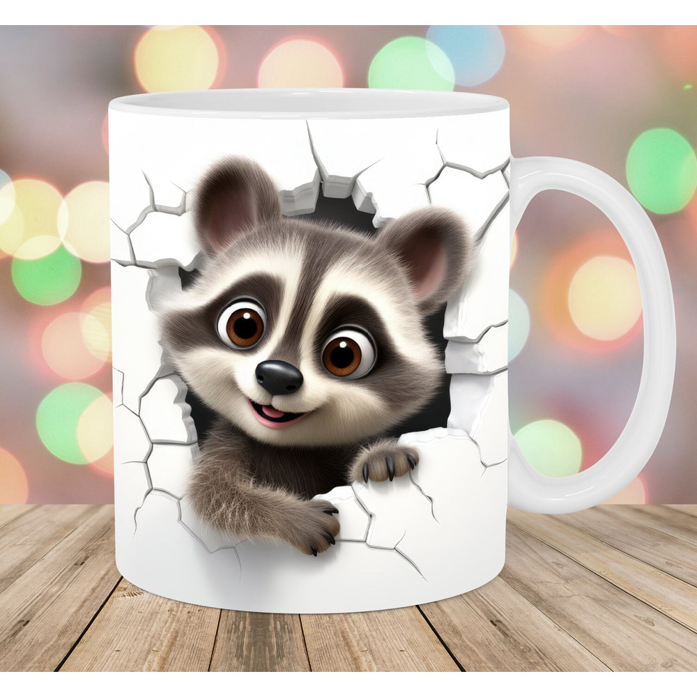 3D Raccoon Hole In A Wall Mug Wrap, 11oz And 15oz Mug Template, Mug Sublimation Design, Mug Wrap Template, Instant Digital Download PNG.jpg