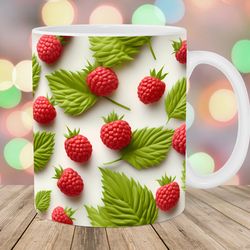3d raspberry mug wrap  11oz and 15oz mug template  mug sublimation design  mug wrap template
