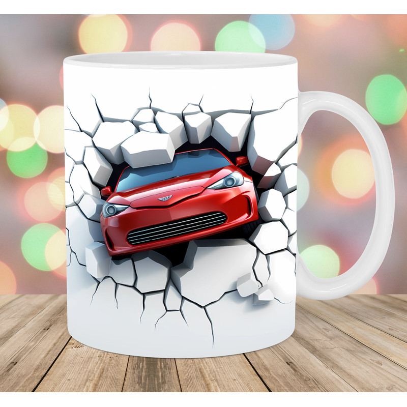 3D Red Car Mug Wrap, 11oz & 15oz Mug Template, Mug Sublimation Design, Hole In A Wall Mug Wrap Template, Instant Digital Download PNG.jpg