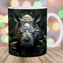 3d rhino mug wrap  11oz and 15oz mug template  mug sublimation design  jungle mug wrap template