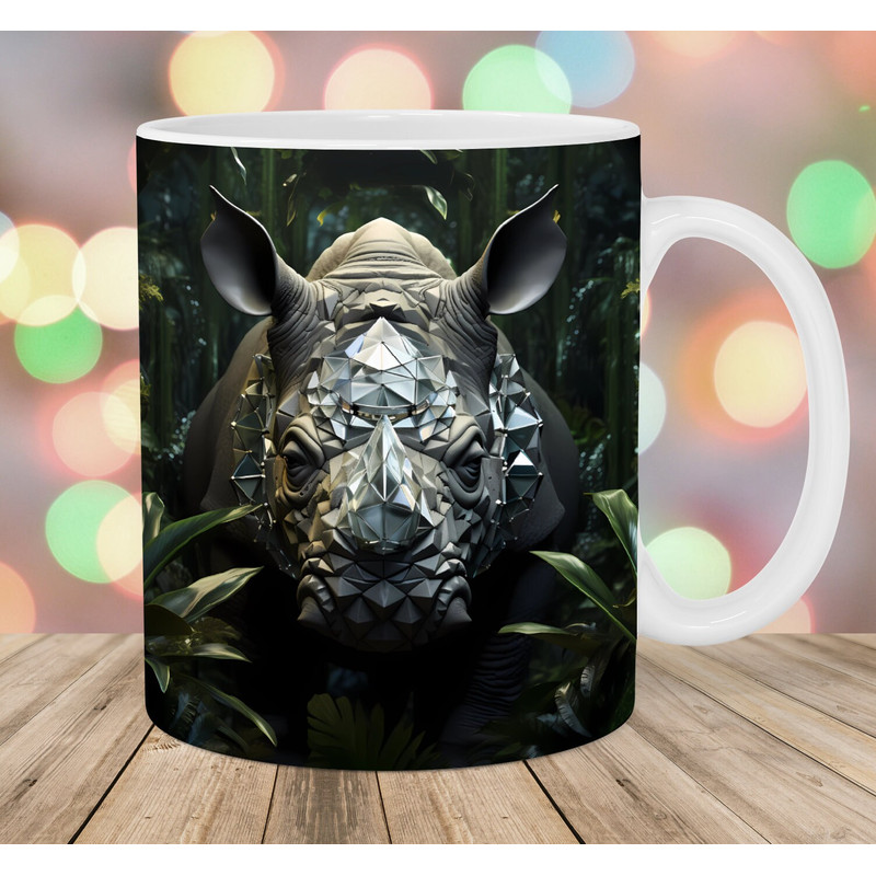 3D Rhino Mug Wrap, 11oz And 15oz Mug Template, Mug Sublimation Design, Jungle Mug Wrap Template, Instant Digital Download PNG.jpg