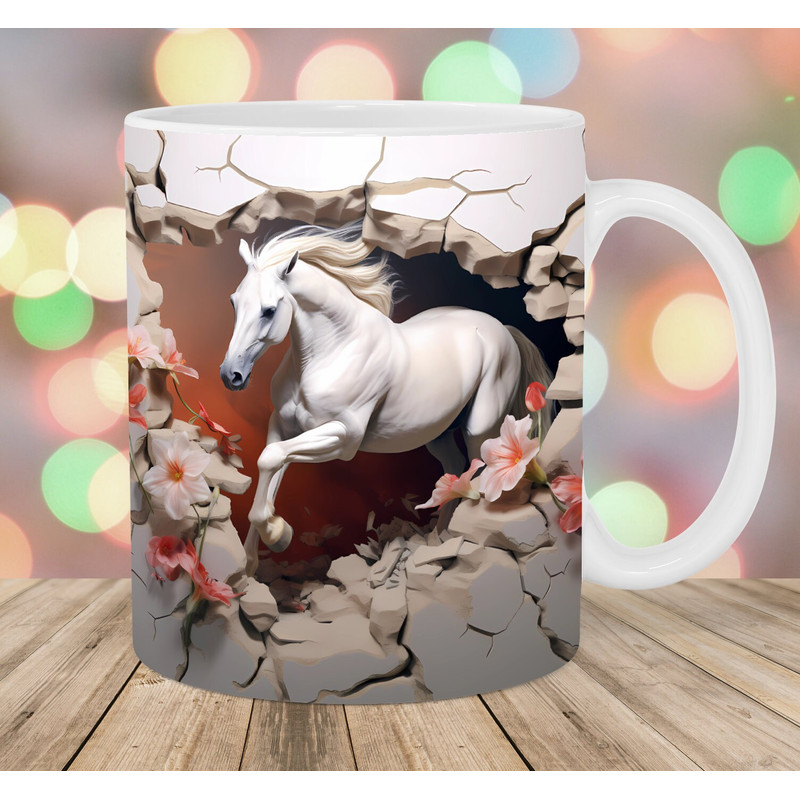 3D Running Horse Mug Wrap, 11oz & 15oz Mug Template, Hole In A Wall Mug Sublimation Design, Mug Wrap Template, Instant Digital Download PNG.jpg