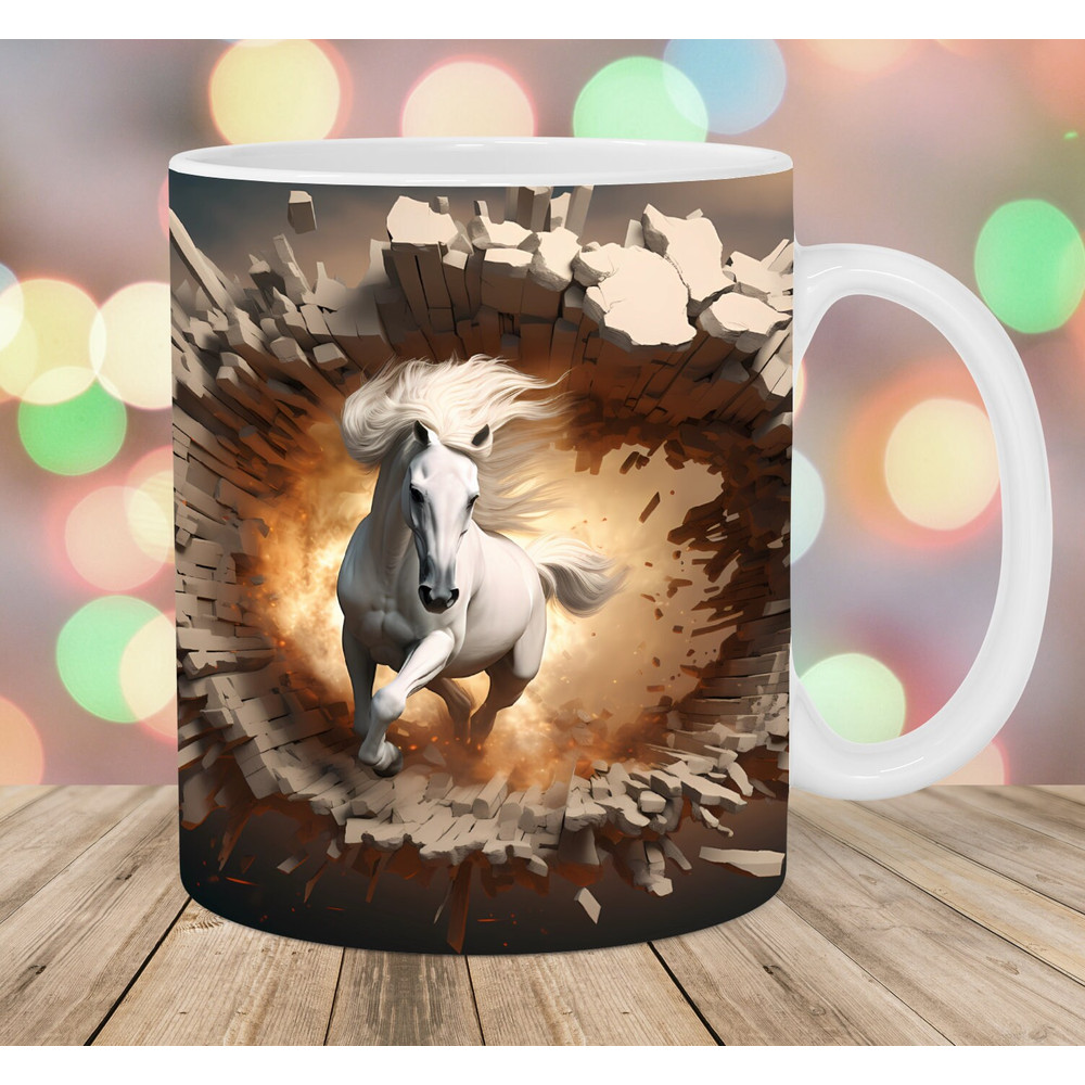 3D Running Horse Mug Wrap, 11oz & 15oz Mug Template, Mug Sublimation Design, Hole In A Wall Mug Wrap Template, Instant Digital Download PNG.jpg